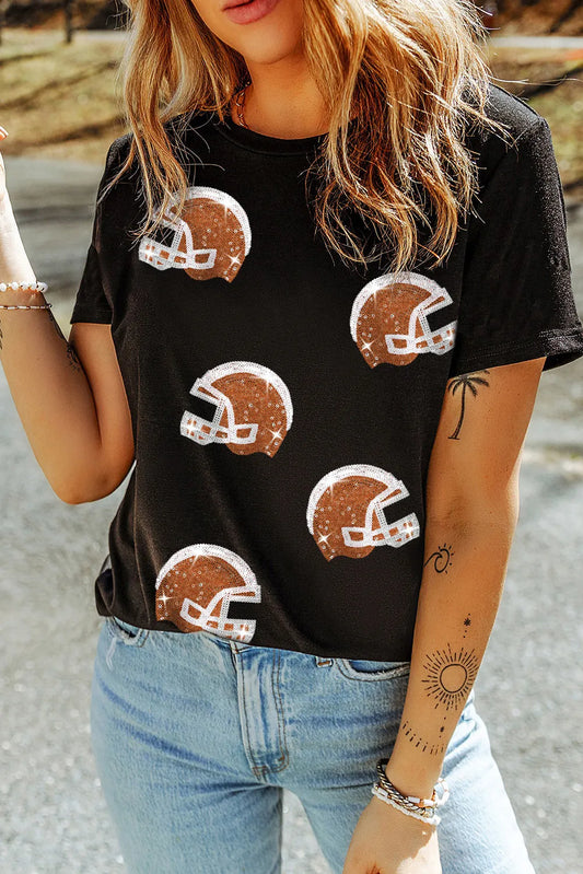 Football - Sequin Round Neck Short Sleeve T-Shirt