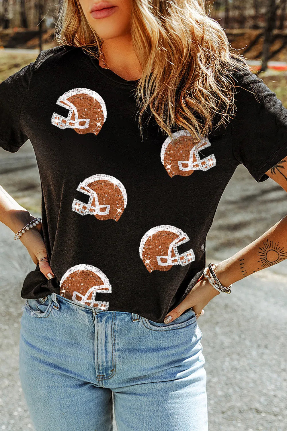 Football - Sequin Round Neck Short Sleeve T-Shirt