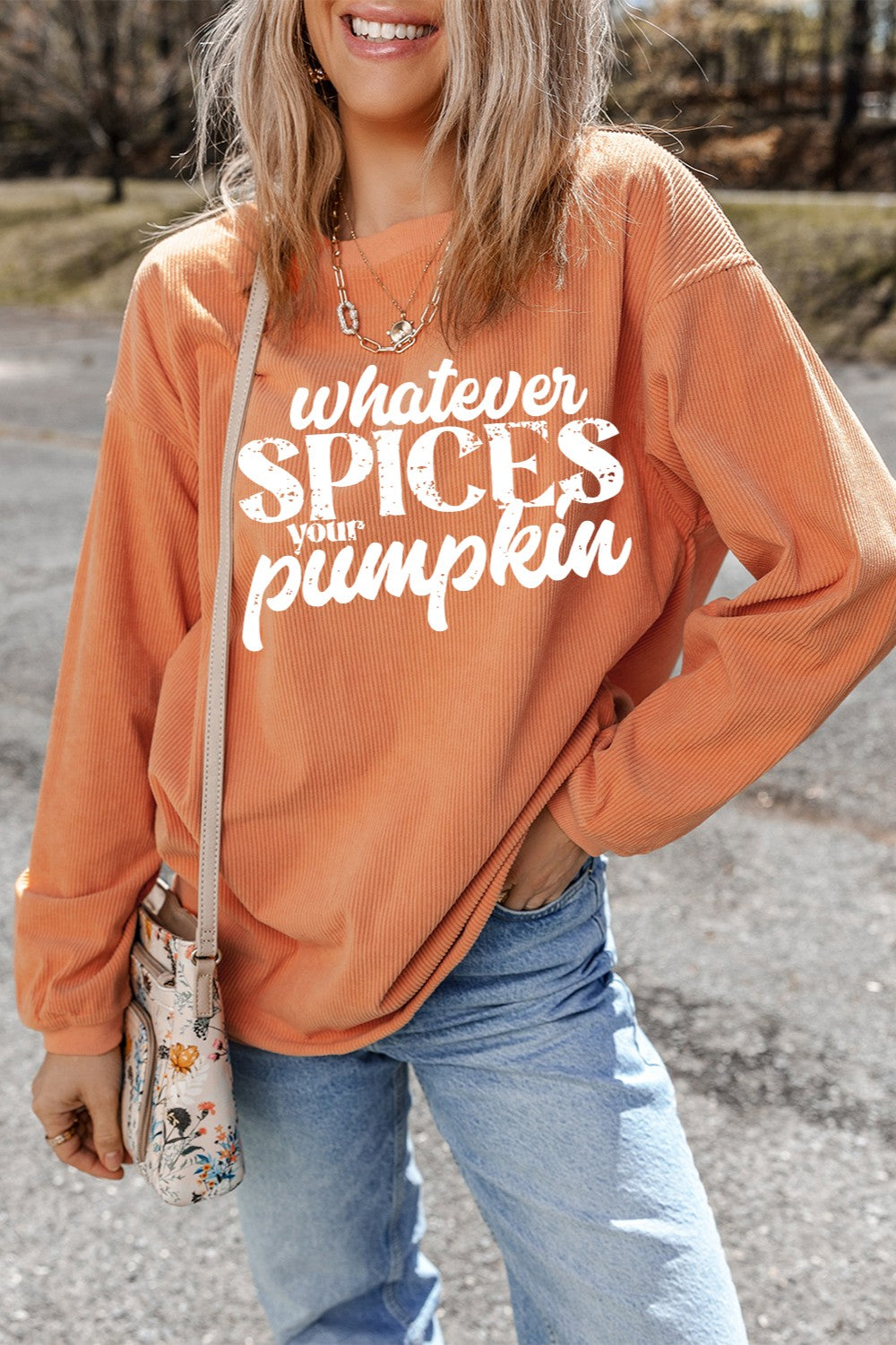 Letter Graphic Round Neck Long Sleeve Oversize Sweatshirt