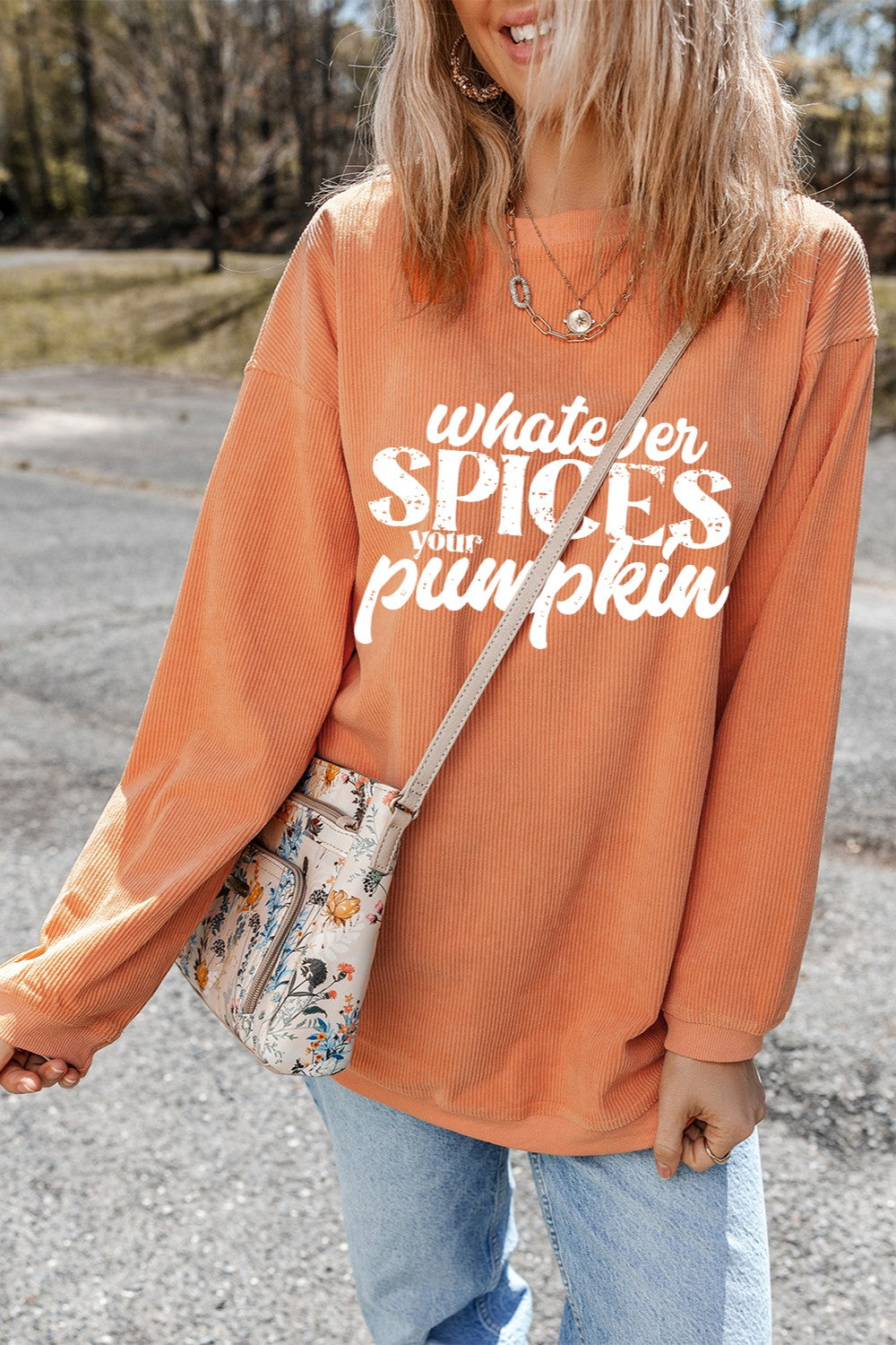 Letter Graphic Round Neck Long Sleeve Oversize Sweatshirt