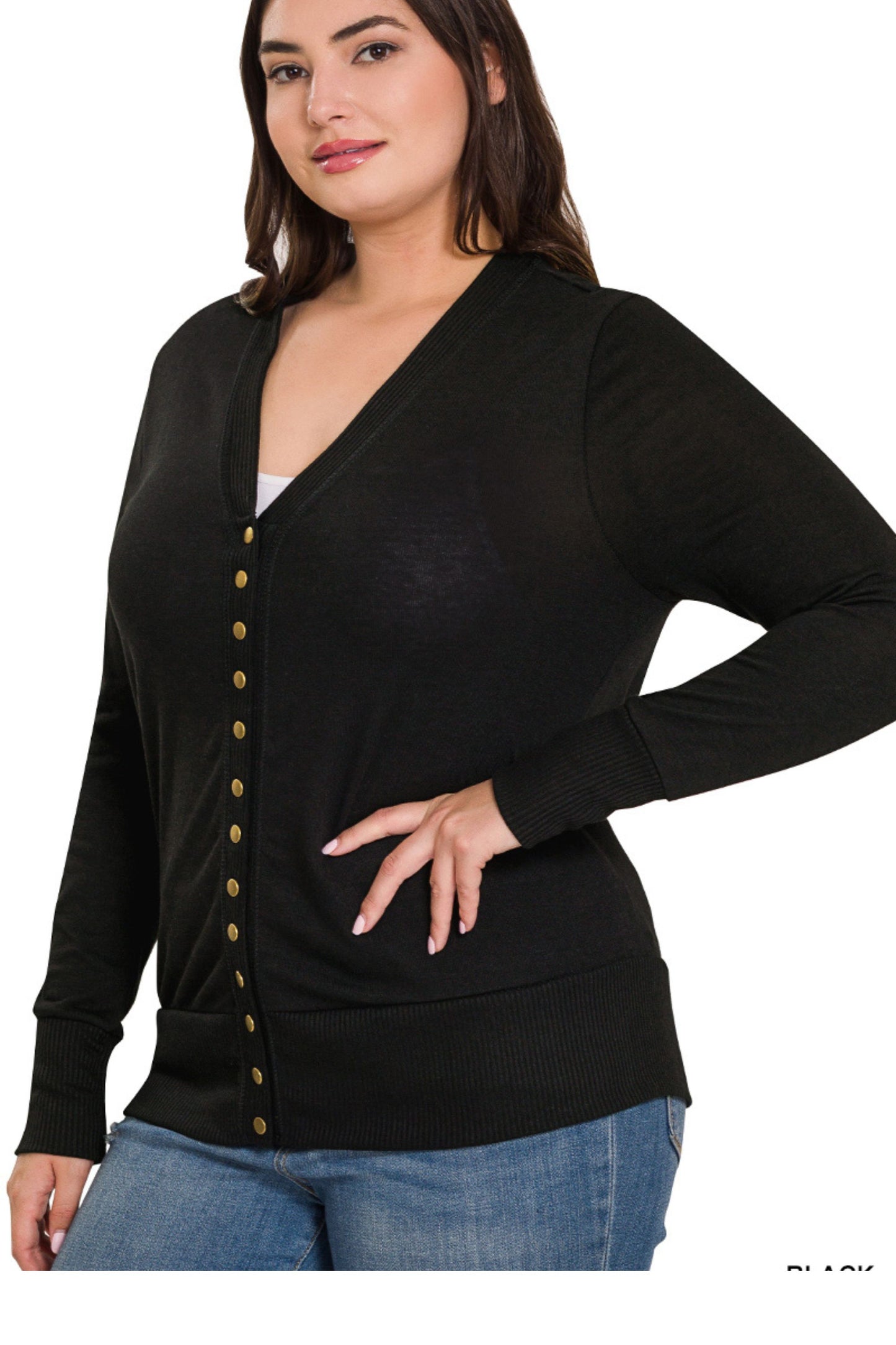 Snap Button Cardigan - Black