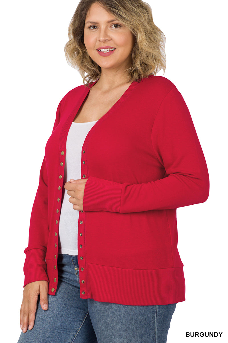 Snap Button Cardigan - Burgundy