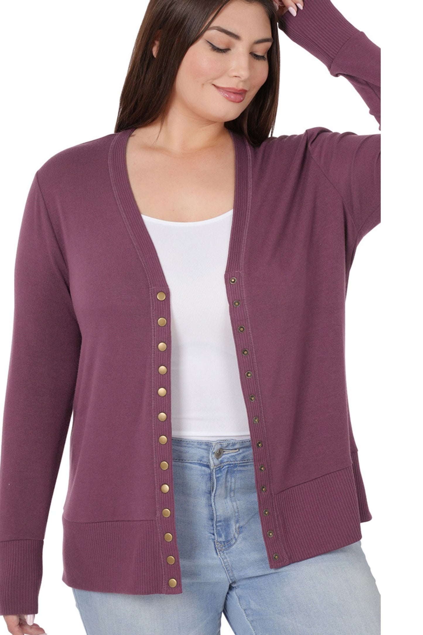 Snap Button Cardigan - Eggplant