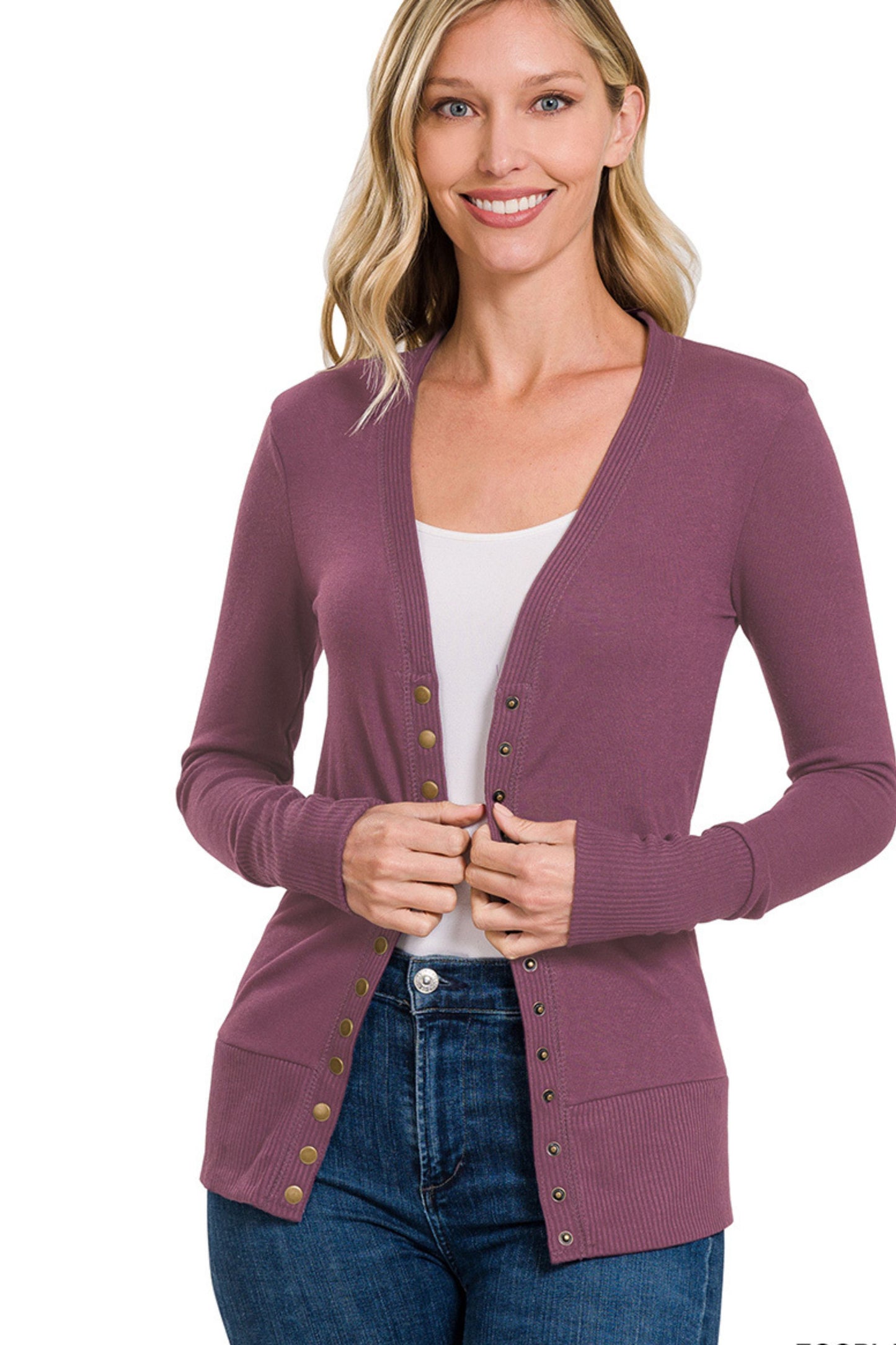 Snap Button Cardigan - Eggplant