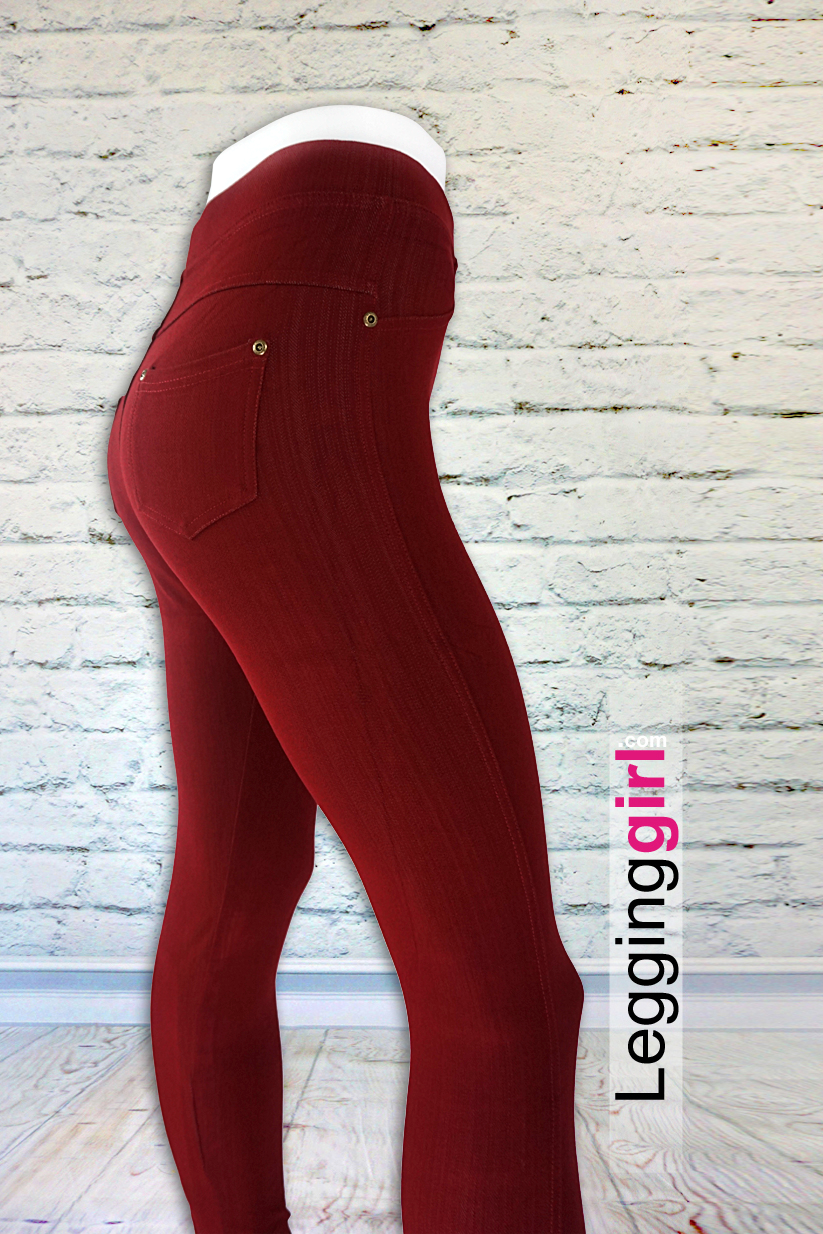 Premium Denim Jeggings - Burgundy