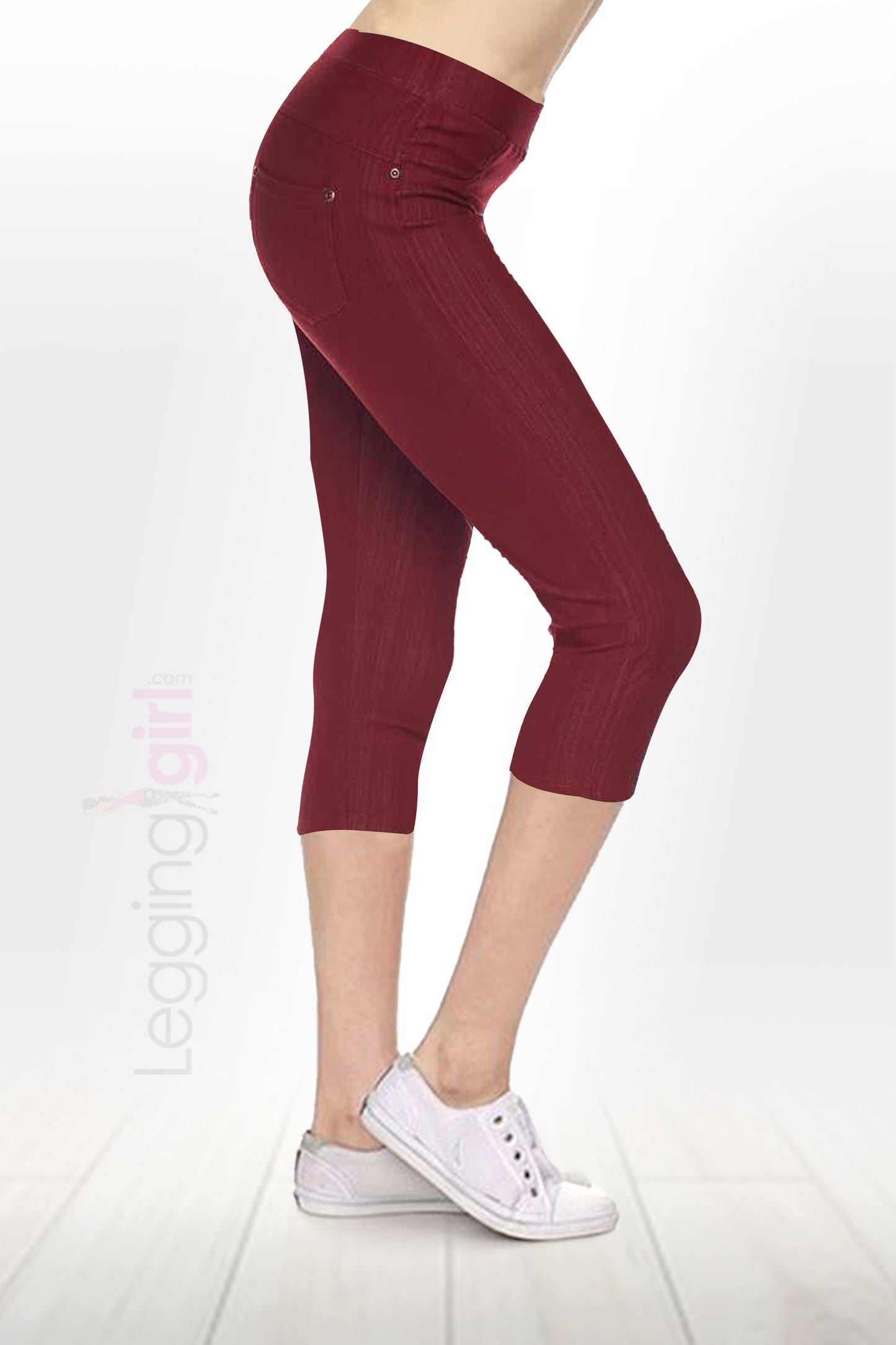 Premium Denim Jeggings Capri - Burgundy