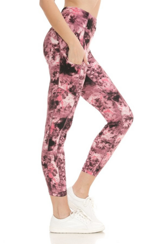 Athletic Pocket  Capri -  Tie Dye Pink