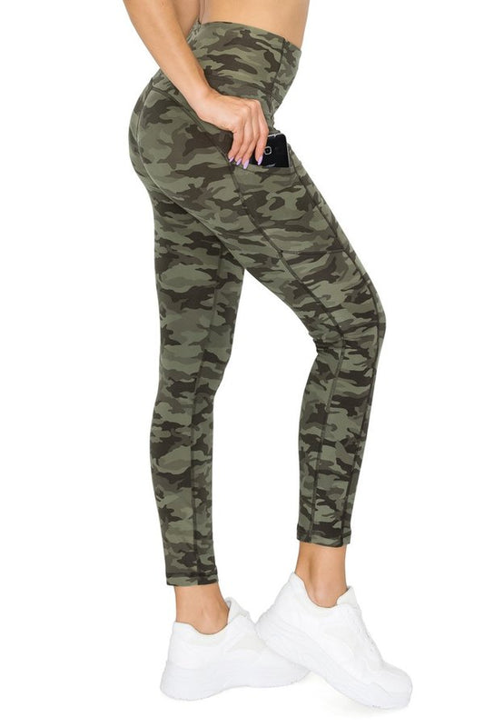 Athletic Pocket  Capri - Green Camo