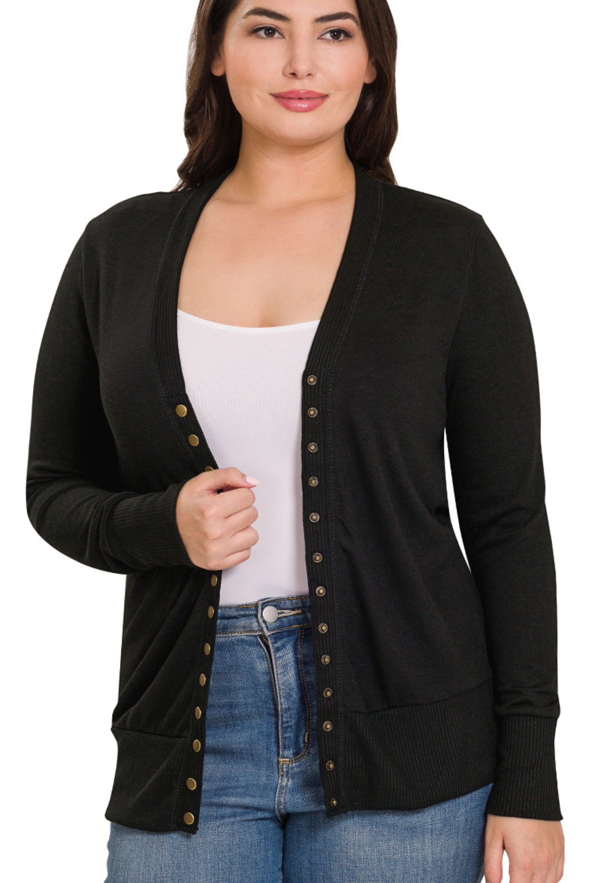 Snap Button Cardigan - Black