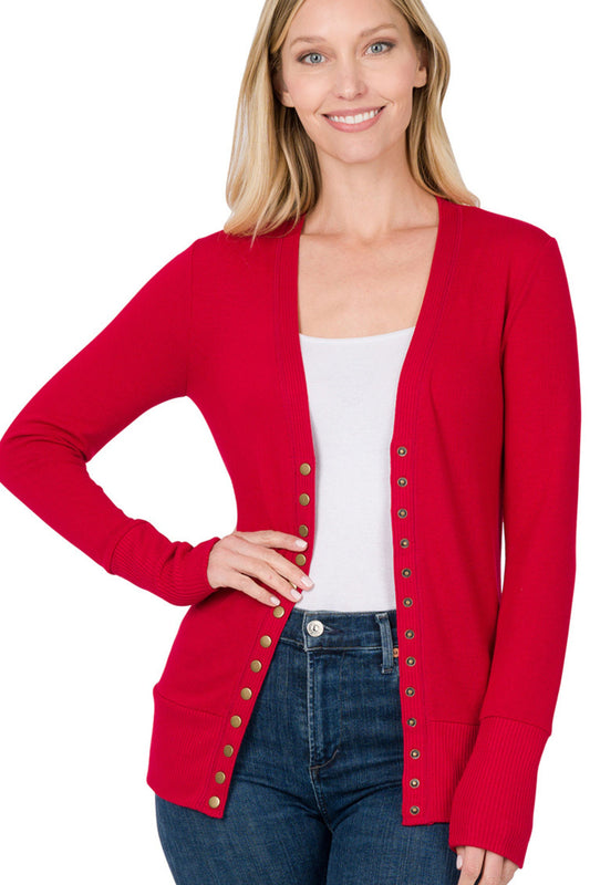 Snap Button Cardigan - Burgundy