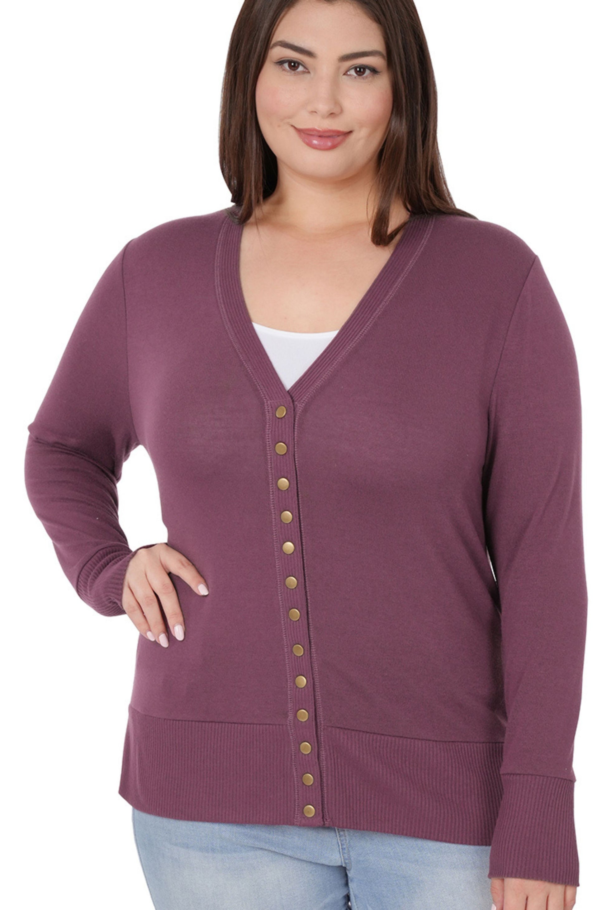 Snap Button Cardigan - Eggplant