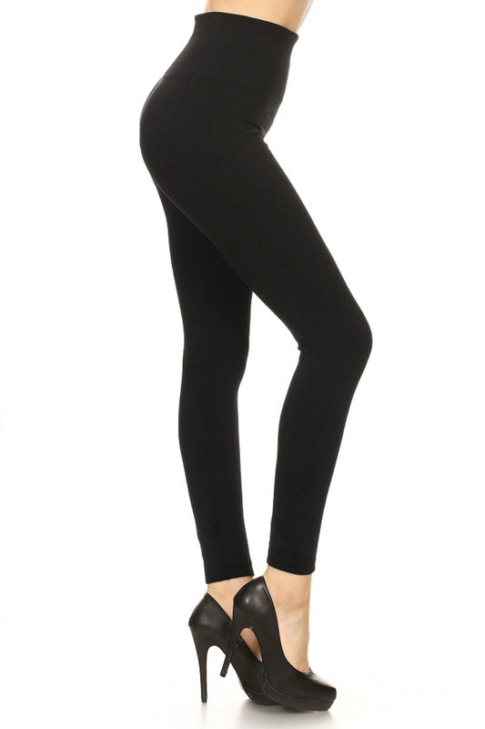 High Waist  Fleece Lined - Solid  Black