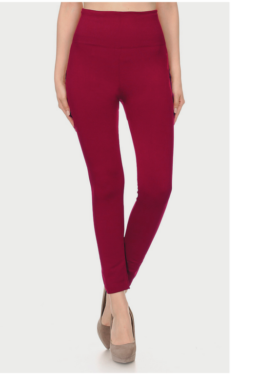 High Waist  Fleece Lined - Solid Burgundy