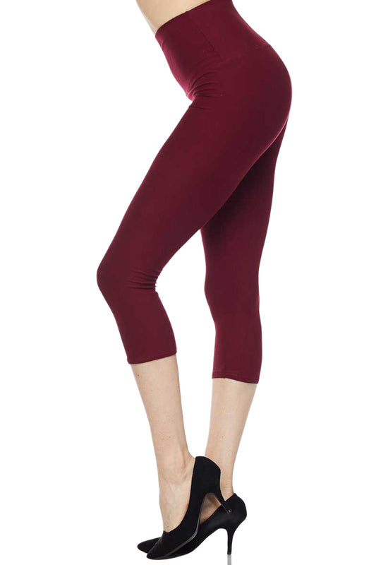 Solid Burgundy Capris - Wide Band 5&quot;